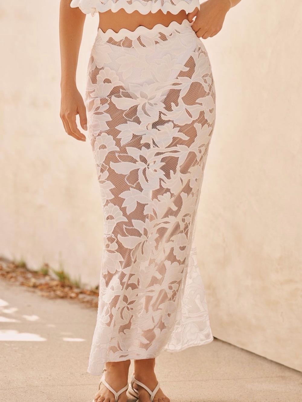 Anthropologie BLITHE Scallop- Hem Crop Top & Sheer Maxi Skirt Set - Picture 3 of 5